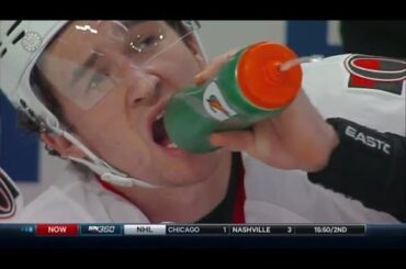 Stone tries to drink from wrong side of water bottle