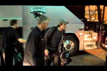 Justin Braun arrives at the airport