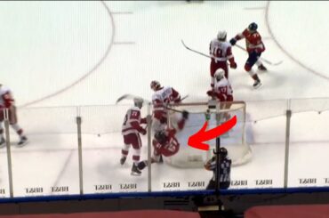 Dylan Larkin Crushes Riley Stillman after the Whistle