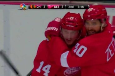 Gustav Nyquist having fun playing on a line with Henrik Zetterberg