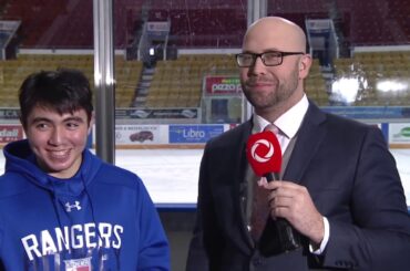 Joey Garreffa Talks with Chris Pope after a 8 - 4 win over Sarnia Sting