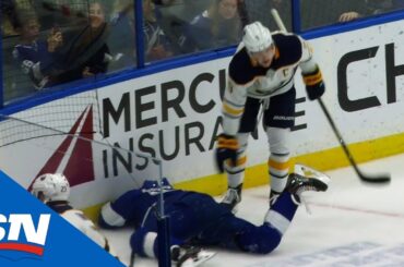 Jack Eichel Sends Ryan McDonagh Head First Into Boards With Hit From Behind