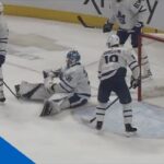 Frederik Andersen Makes Big Glove Save On Red Wings While Sitting On The Ice