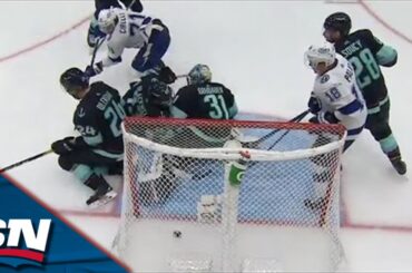 Anthony Cirelli Scores After Puck Takes Multiple Bounces Before Beating Philipp Grubauer