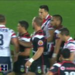 Konrad Hurrell looks for a fight with Sonny Bill Williams - Roosters V Warriors 2013