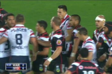 Konrad Hurrell looks for a fight with Sonny Bill Williams - Roosters V Warriors 2013
