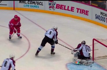 Gustav Nyquist gives it his all to help Damien Brunner get a goal