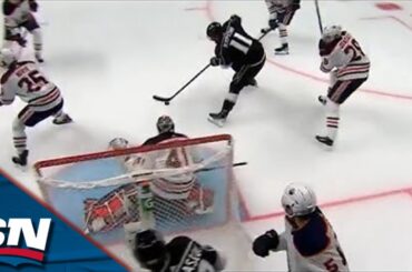 Anze Kopitar Cuts To Front Of Net Before Sniping Backhand Off Crossbar And In
