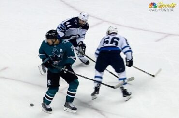 Logan Couture tries to pass, gets lucky bounce on spin-o-rama goal