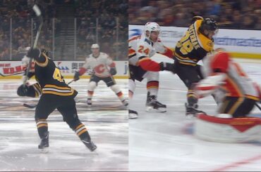 David Pastrnak finishes Torey Krug's long bank pass off end boards for terrific goal
