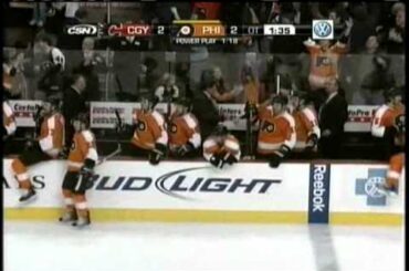 Mike Richards disallowed goal in overtime because of pronger waving his hand