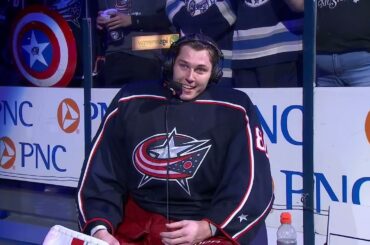 3 Stars and Elvis Merzļikins Postgame Interview (Oct. 14, 2021)