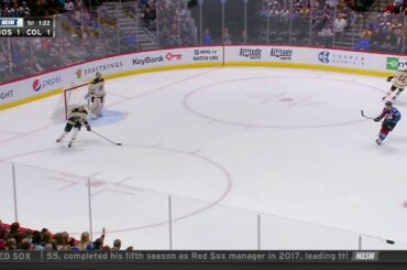 Charlie McAvoy hits Nathan MacKinnon 10/11/17