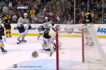 Milan Lucic hits Ryan Miller Nov 12, 2011