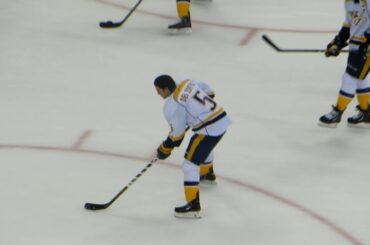 Michael Del Zotto during pre-game warm-up at the Predators @ Senators hockey game