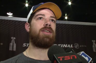 Zach Sanford talks before Game 5 in Stanley Cup Final