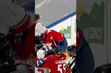 Riley Bezeau dropping the gloves 🥊 #hockeyfight #ahl #canes