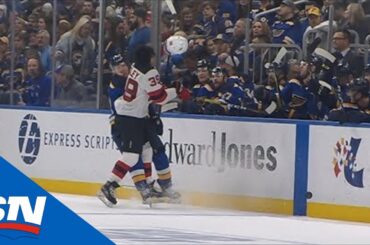 Blues' Robert Thomas Spears Helmet Off Head Of Devils' Nick Merkley