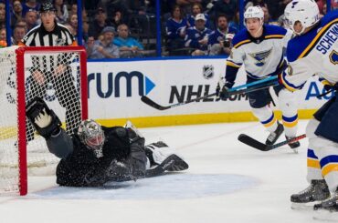 Andrei Vasilevskiy sprawls from his belly for incredible mask save