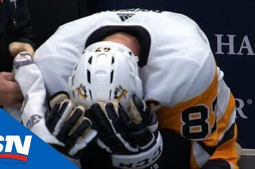 Sidney Crosby Takes Kris Letang Slap Shot To The Head
