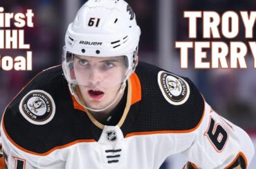 Troy Terry #61 (Anaheim Ducks) first NHL goal Jan 19, 2019
