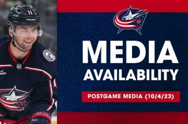 Adam Fantilli says the 1st line of Marchenko, Laine & Gaudreau is DYNAMITE 🧨 | Postgame (10/4/23)