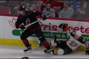 Andrei Svechnikov throws a solid hit on Kevin Shattenkirk