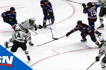 Esa Lindell’s Backhand Shot Deflects Off Leg Of Jay Bouwmeester, Past Jordan Binnington