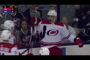 Jordan Martinook first Canes goal vs Columbus Oct 5, 2018