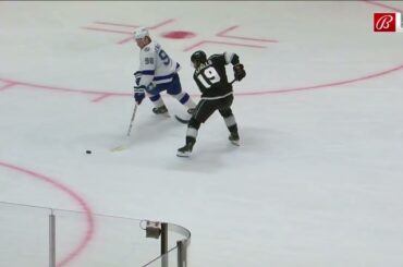 Alex Iafallo steals the puck from Mikhail Sergachev and buries a shot for a shorthanded goal.