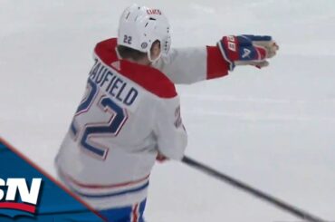Canadiens' Cole Caufield Finds An Opening And Fires Through Traffic For His First Goal