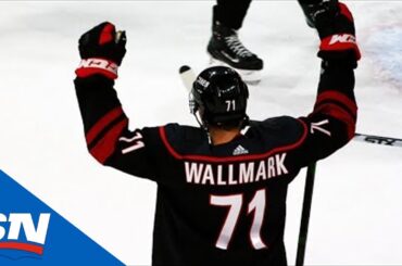 Lucas Wallmark Tips Dougie Hamilton Shot In Off Glove, Head Of Antti Raanta