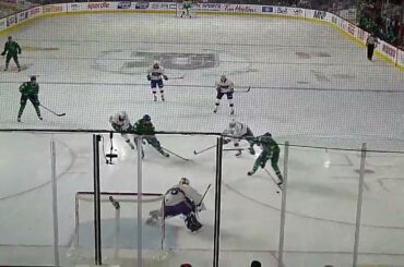 Arshdeep Bains of the Abbotsford Canucks scores vs. the Laval Rocket 10/13/23