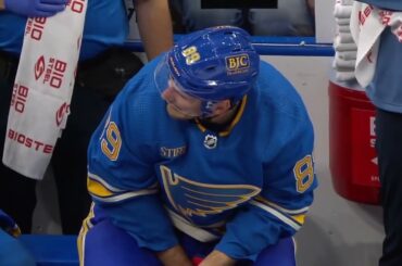 Pavel Buchnevich injured on Jamie Oleksiak crosscheck