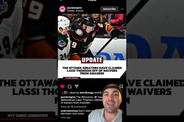 Ottawa Senators reclaim Lassi Thomson off waivers from the Anaheim Ducks 🦆