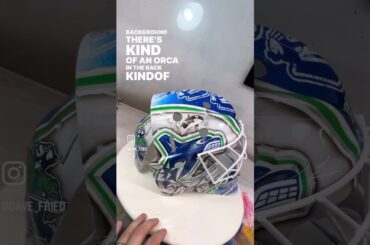 Latest airbrushed goalie mask for Zach Sawchenko’s of the Vancouver Canucks