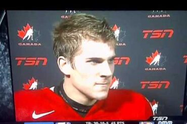 Sabres prospect Marcus Foligno goal and 1st intermission interview; Canada/Russia 12/26/2010