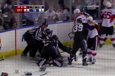 Chris Neil vs Mike Smith Apr 8, 2010 - Roughings