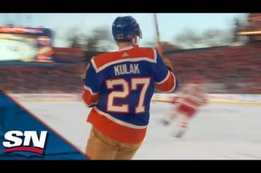 Oilers' Brett Kulak Buries Rebound to Open Scoring in 2023 Heritage Classic vs. Flames