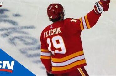 Matthew Tkachuk Avoids Interference, High Stick To Deflect Goal Past Philipp Grubauer