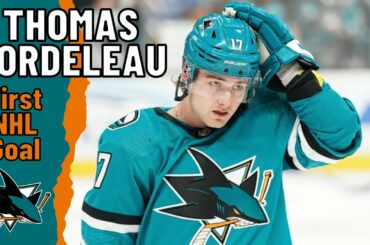 Thomas Bordeleau #17 (San Jose Sharks) first NHL goal Oct 14, 2023