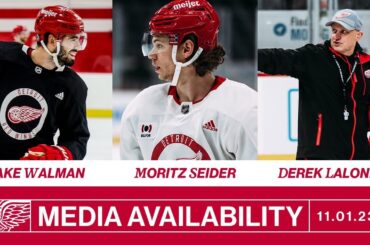 Moritz Seider, Jake Walman, Derek Lalonde Practice Media - Nov. 1