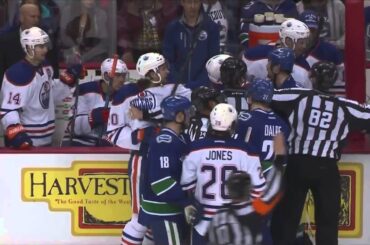 Zack Kassian mocks Sam Gagner's face shield