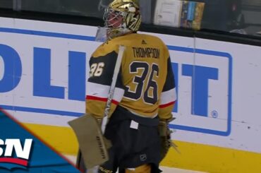 Golden Knights' Logan Thompson Sets Up Jonathan Marchessault Goal With Stretch Pass