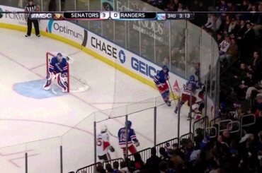 Michael Del Zotto plasters Chris Neil