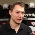 McLeod, Lazar and Lindy Ruff meet the media prior to the game against the Wild