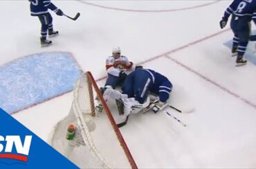Frederik Andersen Slow To Get Up After Collision With Frank Vatrano