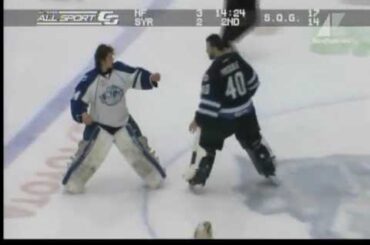 Goalie Fight: Dustin Tokarski vs Eddie Pasquale