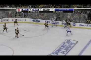 Lucic hit on Brisebois - April 16, 2009
