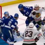Blackhawks' Bedard Sends It Home Through Traffic To Score With His Mom In Attendance